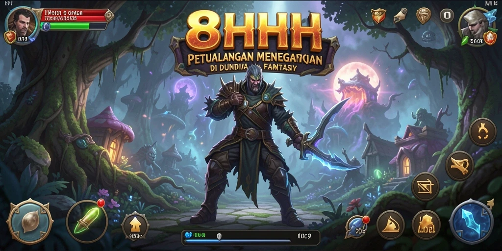 Tampilan gameplay 8HHH yang epik dalam pertarungan RPG.