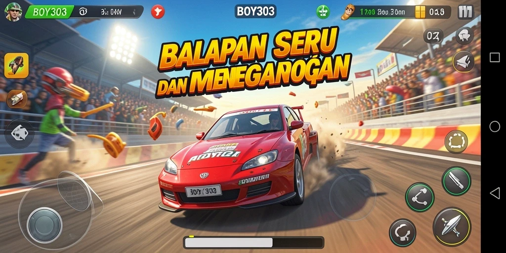 Screenshot gameplay <strong>BOY303</strong> menunjukkan aksi balapan yang mendebarkan dengan detail grafis tinggi.