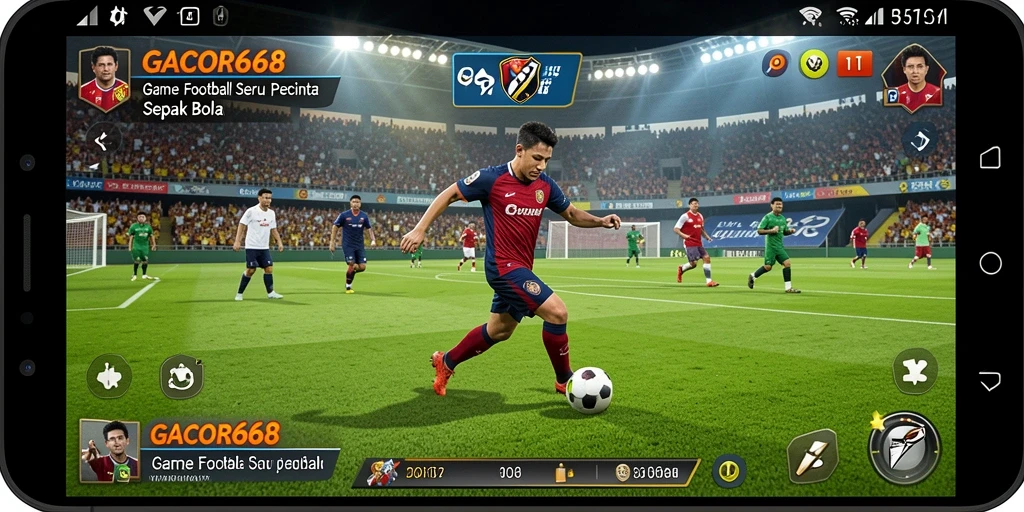 Screenshot menampilkan gameplay seru dalam GACOR668 di lapangan sepak bola.