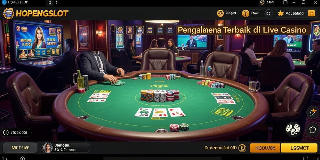 Screenshot gameplay HOPENGSLOT menampilkan dealer dan meja permainan Live Casino.