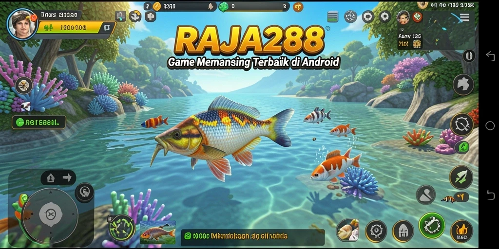 Gameplay RAJA288 menampilkan aksi memancing yang penuh warna dan seru.