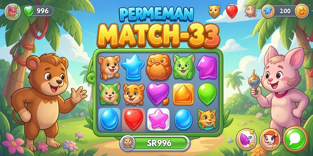 Screenshot SR996 menunjukkan aksi gameplay Match-3 yang menegangkan.