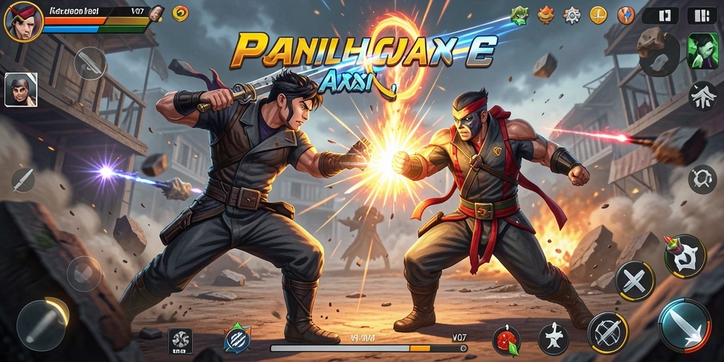 Tampilan gameplay seru dalam pertarungan V07 yang menegangkan.